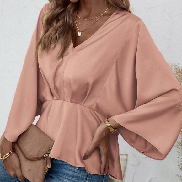 V neck Kimono Sleeve Oversized Blouse - Picture 10 of 15